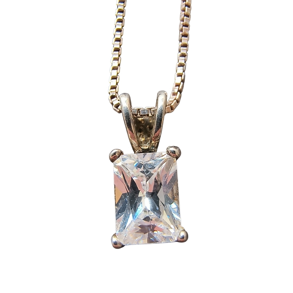 Elegant Cubic Zirconia And Sterling Silver Minimalist Pendant Necklace - Picture 2 of 10